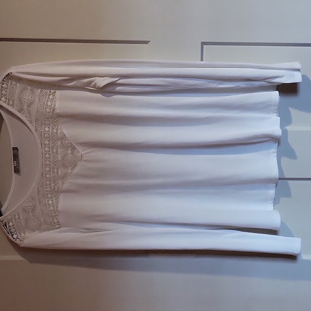 Cream Long Sleeve Shirt with Lace Collar